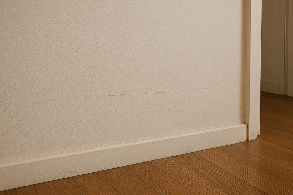 Microfissures horizontales à hauteur du plancher dues au retrait-gonflement des argiles